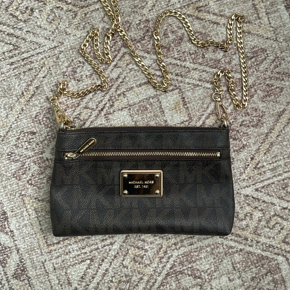Michael Kors Wristlet with Gold crossbody Chain